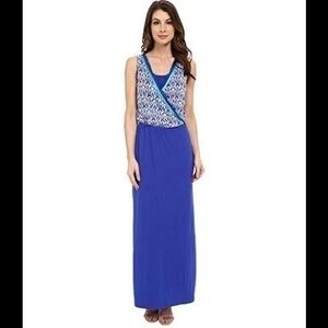 Hatley Dress Maxi Ikat Sapphire pattern New